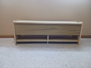 Child's bench and toy box. Solid hardwood childrens furniture. Childrens playroom furniture. Child's sitting bench.